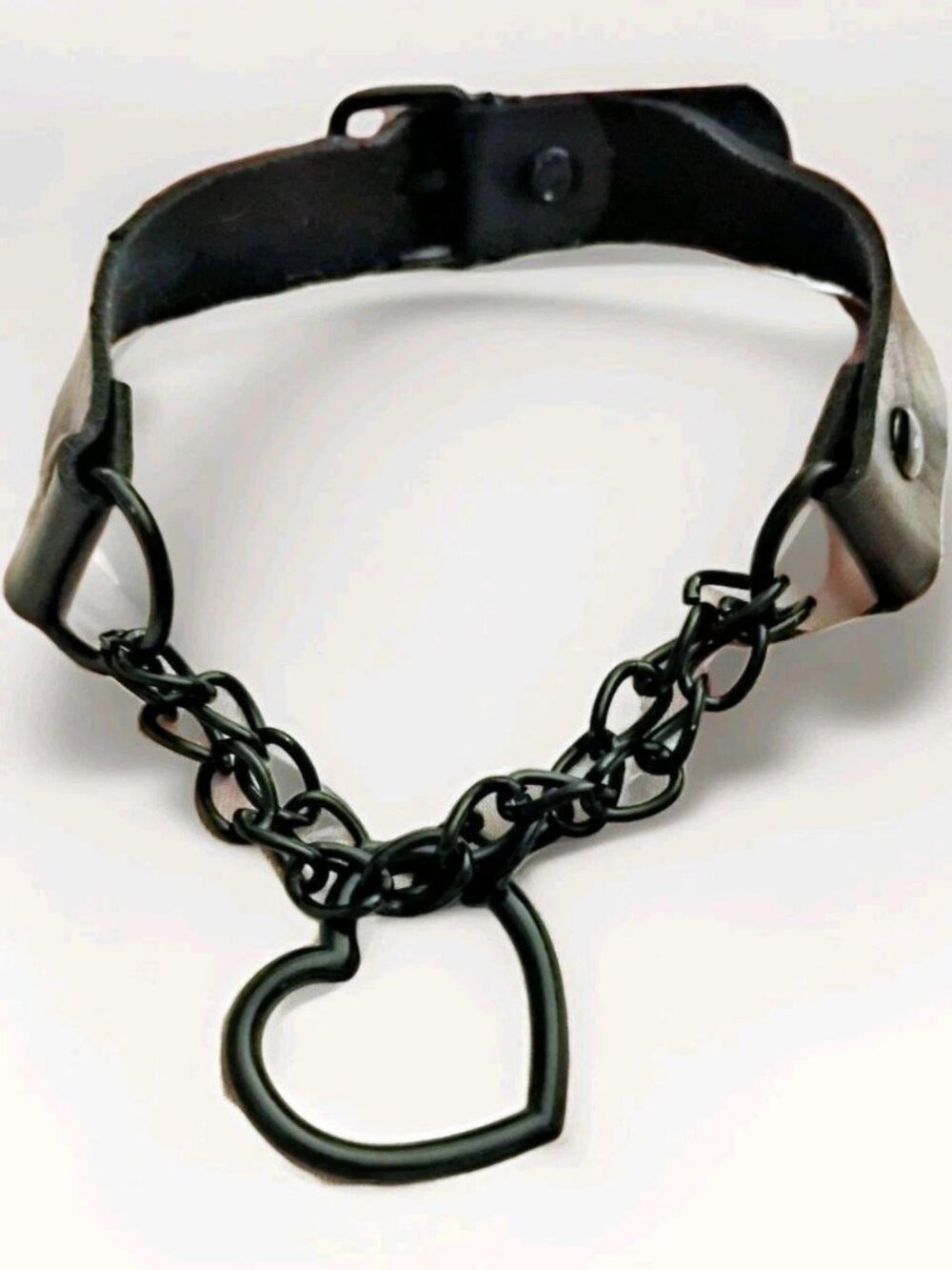 Black Choker Collar Necklace, Double Chain Love Heart Adjustable